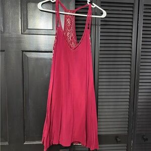 Lace-Trimmed Red Sleeveless Dress